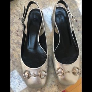 Gucci silver sling back flats